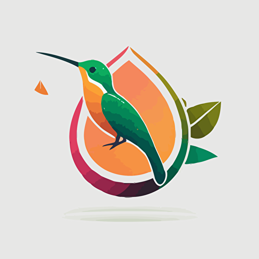 logo minimal linear Hummingbird sitting on an avocado, Vector, Logo, green, pink, orange