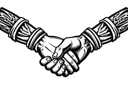 roman forearm handshake as vector art symbol isolated on solid white background, high detail