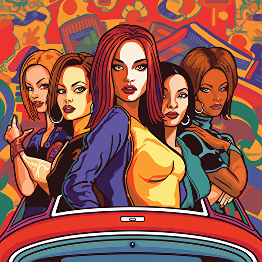 the Spice Girls in 1997, cartoon style, vector, v5