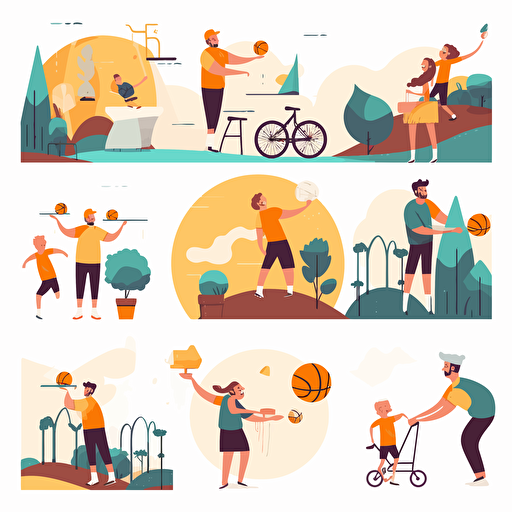 The Recreation category contains vector images related to leisure and activities that provide enjoyment and relaxation. It includes images of sports, games, hobbies, outdoor adventures, and other forms of recreation. Each image captures the essence of fun and entertainment, depicting scenes of people engaging in various recreational activities.