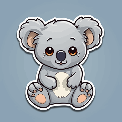 sticker, cute and happy koala, kawaii, contour, vector, white border, gray background