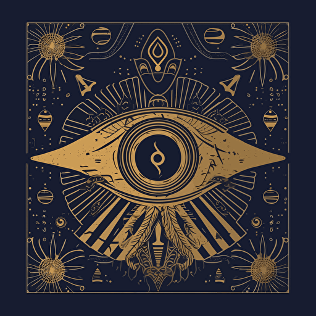 subscription box print design, gold color Ankh, eye of Ra, scarab pattern, vector art, 2d minimal