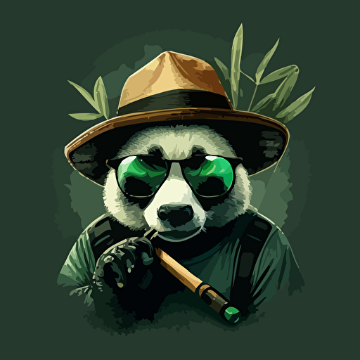 panda, vector art, minimalistic, wearing sunglasses and a bucket hat, eating a bamboo stick