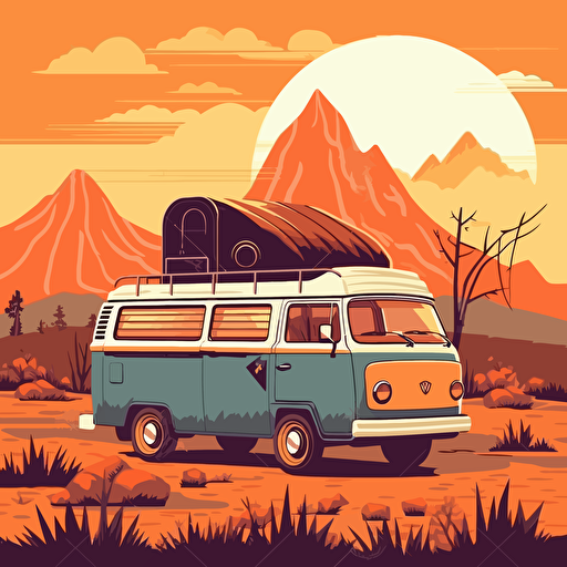 Flat color illustration poster, vector art, van in south america