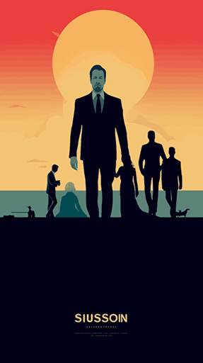 "succession" hbo tv series, mondo poster style, minimal vector illustration, 5 flat colours, stylize