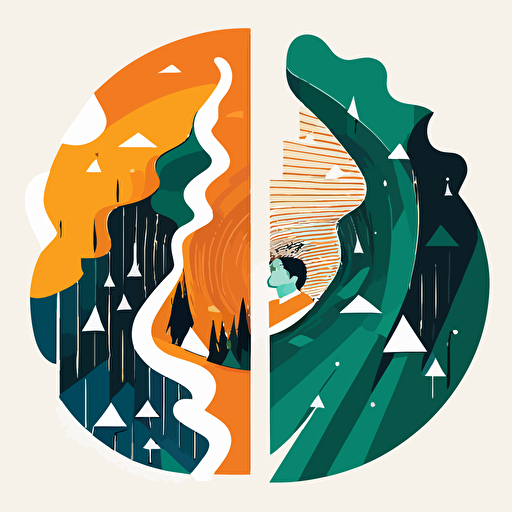 imaginative vector illustration of the psychotherapeutic process using only the colors butterscotch, light orange and midnight green aspect ratio 16:9