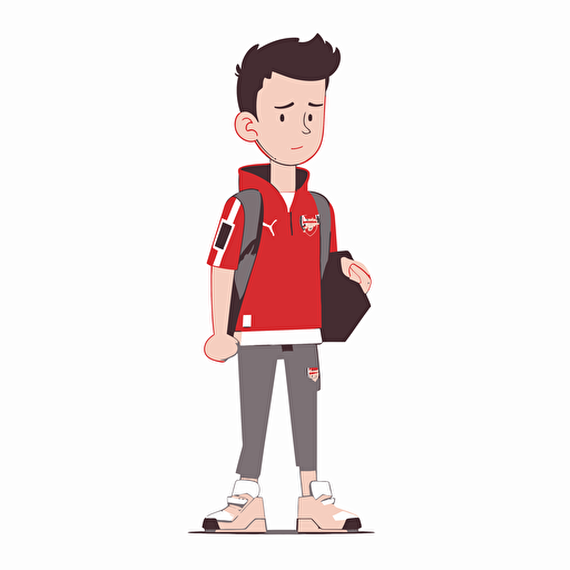 a flat 2D vector picture in Unreal Engine of a white boy pop dressed in Arsenal soccer colors clothes, white background for a clean, minimalist design