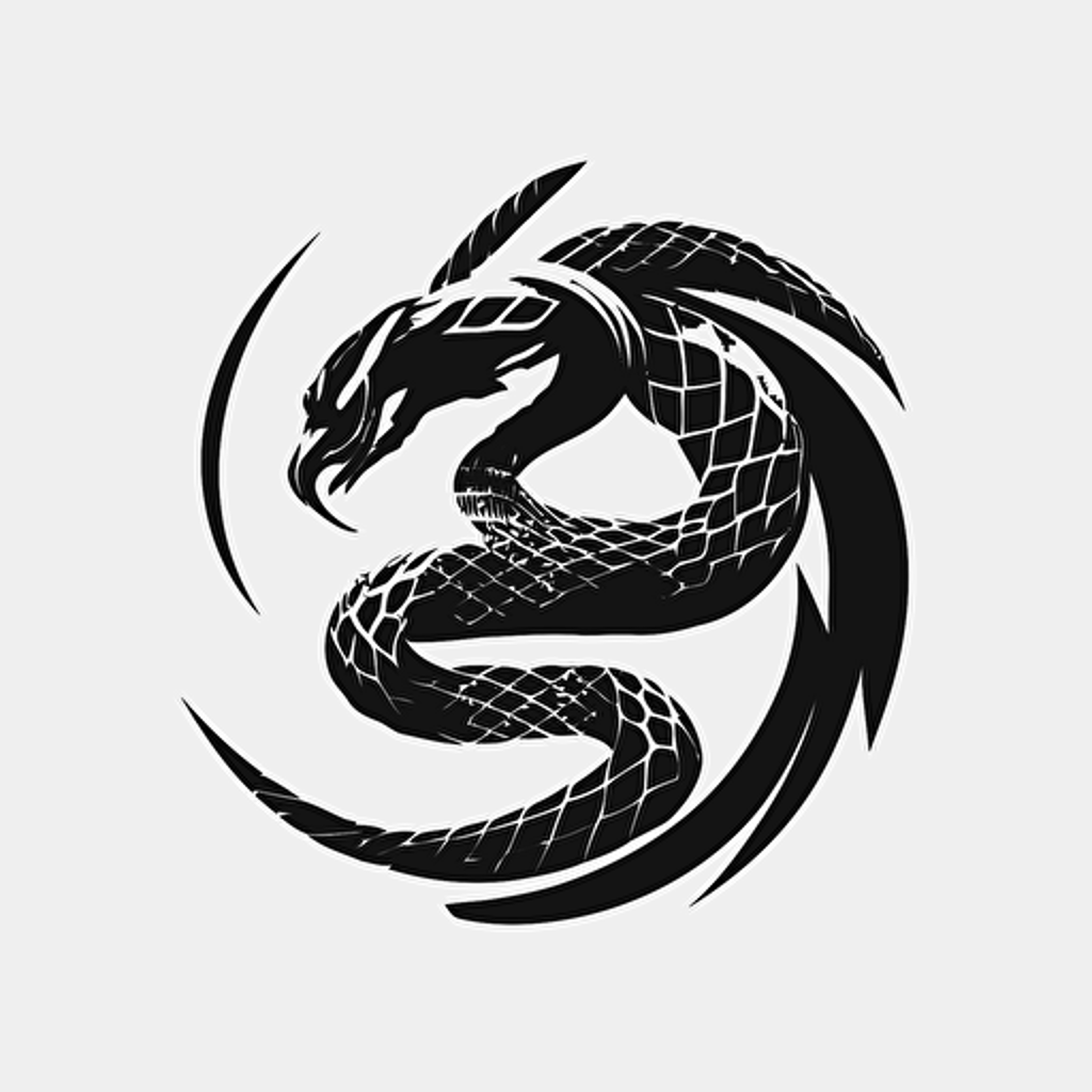 geometric mascot iconic logo of snake spinning on itself black vector, on white background