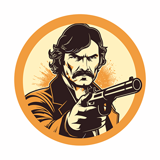 vector round sticker man 70's with revolver stylized