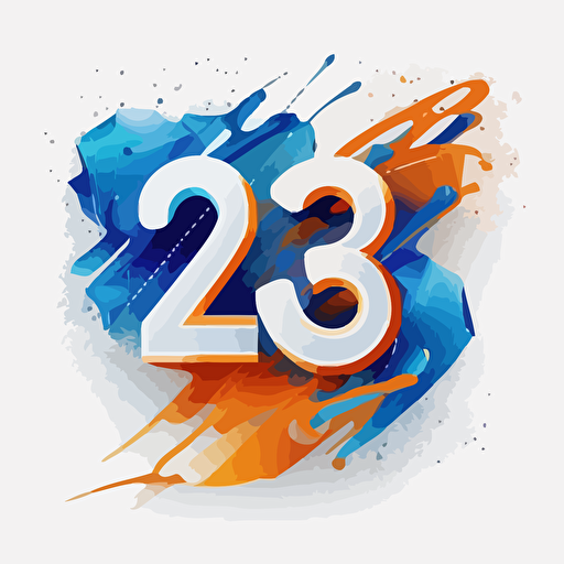 year 2023 vector, white background, predominant blue and orange colors, young