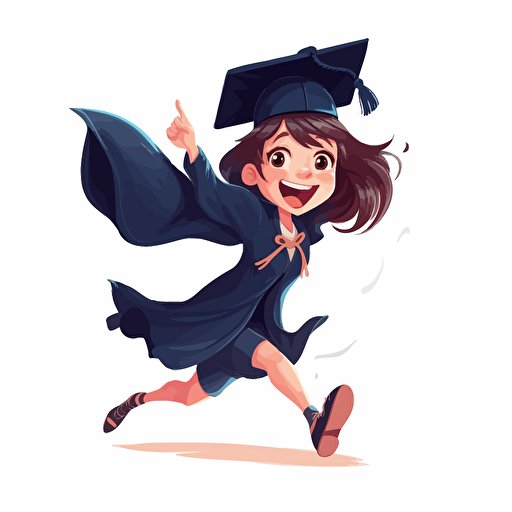 vector illustration of a happy young girl jumping in graduation cap and gown