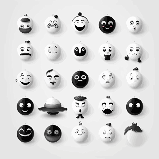 black white emoji vector design set as a different and funny v5