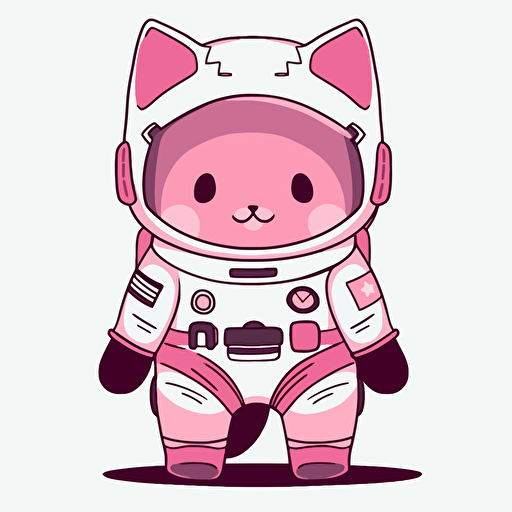 jumping, leap, bounce, Cat in dark pink astronaut suit, white background, mascot, simple, minimalist, vector