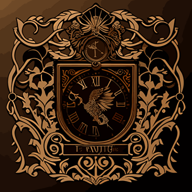 a vector type image of a square shaped ornate clock face with spandrels in the corners. In each spandrel there is an image representing a Hogwarts House. The upper left spandrel has the silhouette of a lion. The upper right spandrel has a silhouette of an eagle. The bottom left spandrel has the silhouette of a snake. The bottom right spandrel has a silhouette of a badger.