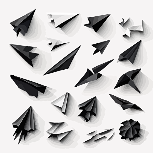 simple vector art animations of different paper airplanes, black on white background