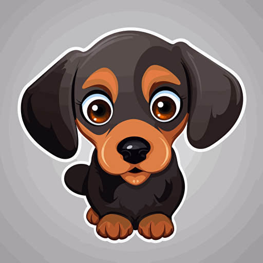 a super cute very happy Dachshund, sticker, vector, big eyes,