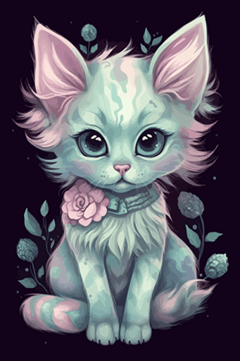 sweet tiny cat pastel style nursery vector Nadja Baxter Anne Stokes Nancy Noel Tara McPherson Kenny Scharf