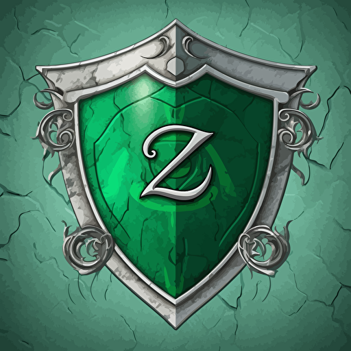 "OZ" emblem on a marble green shield, vector,