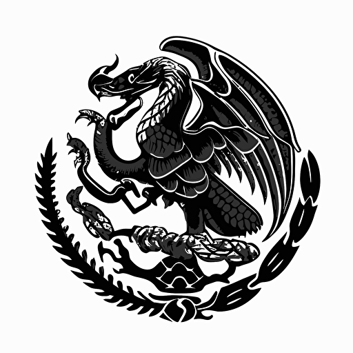 simple mascot iconic logo of mexican eagle with snake black vector, on white background