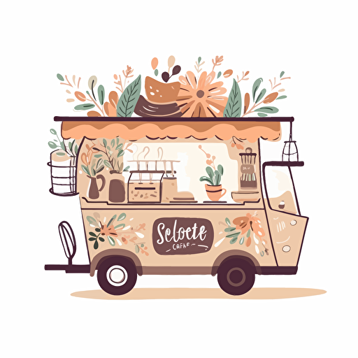 a boho style logo for a coffee cart, vector