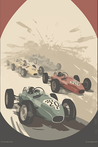 poster racing car event, vector art, minimalistic, light muted colors,