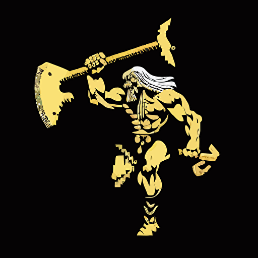 16bit golden axe, white on black background, no shading, 2D, vector, 3:4