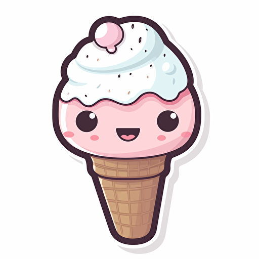 sticker, cute kawaii ice cream. Vector, pING, white