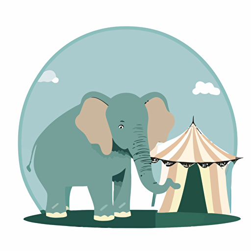 elephant in zoo, big, children's book disney style, flat colors, 2d, vector, white background