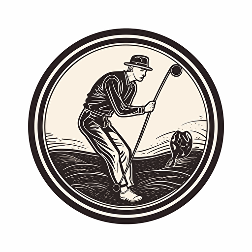 a vector monochromatic logo of a man playing golf