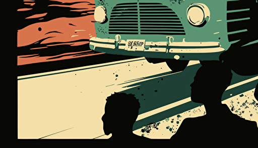 a vector drawing of freedom riders fleeing from a greyhound bus that has been attacked by opponents of integration
