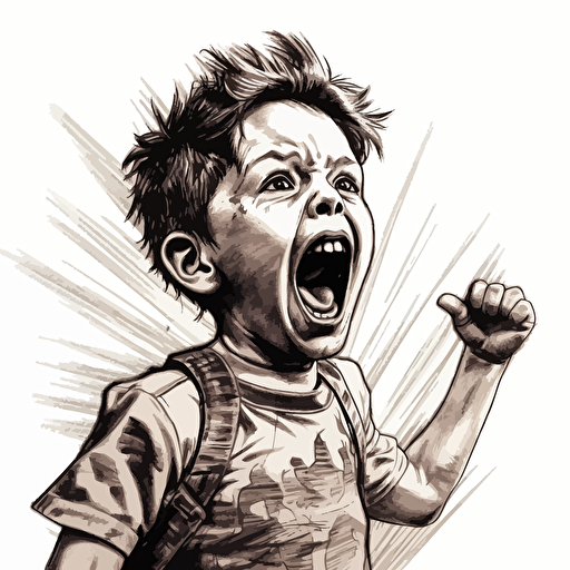 kid screaming vector line drawing ar 16:9
