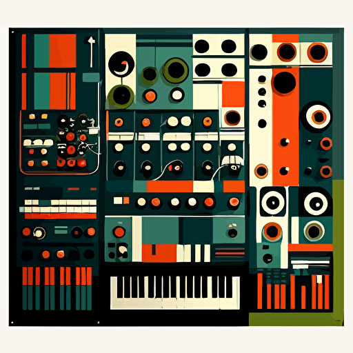 1960s vector art style Abstract design modular synthesizers, deep colours