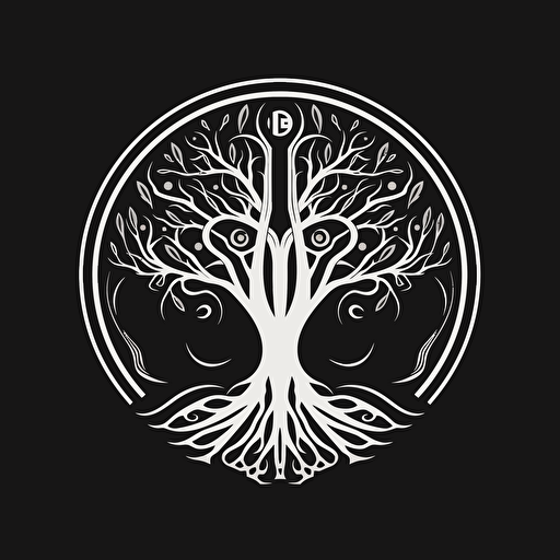 Iggdrasil in high-detail, stylized, vector logo, streamlined design, art deco, monochromatic, majestic, minimalist