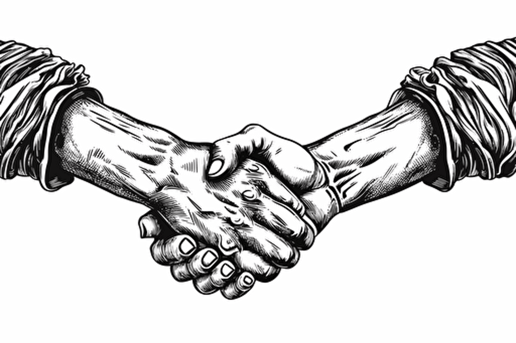 roman forearm handshake as vector art symbol isolated on solid white background, high detail