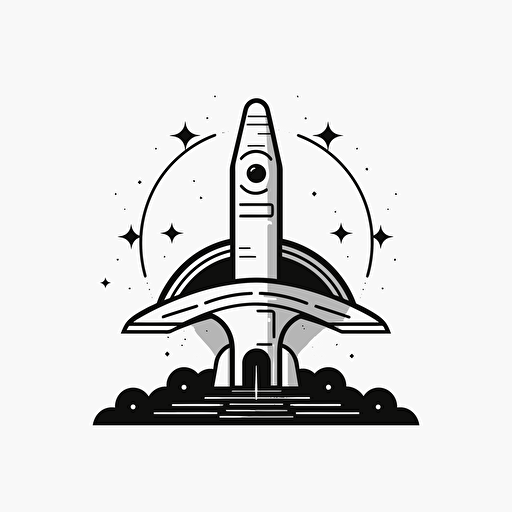 wisdom starship illustration, minimal, outline strokes only, black and white, logo, vector, minimallistic, white background