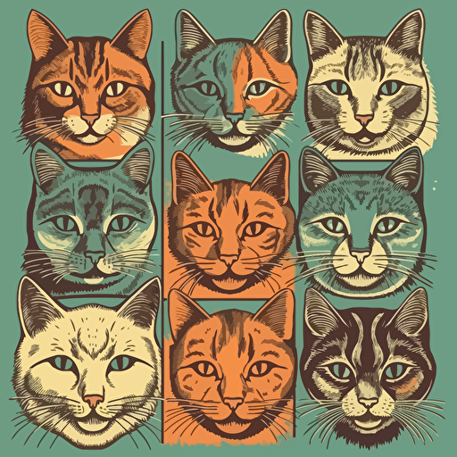 vector art style, various cats, in the style of Michael Parks