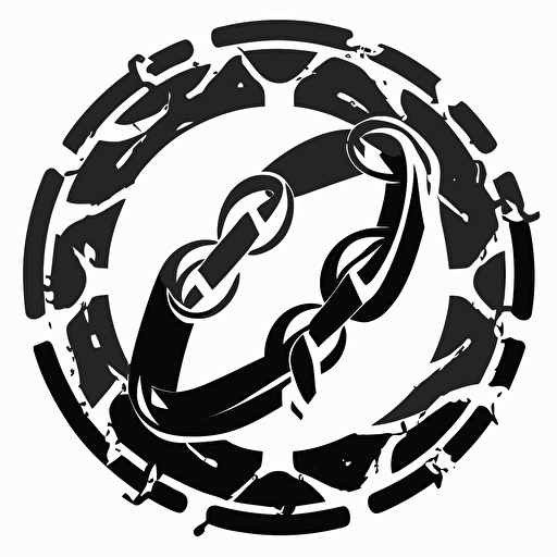 circular logo of a broken chain vector, simple design, black and white, flat