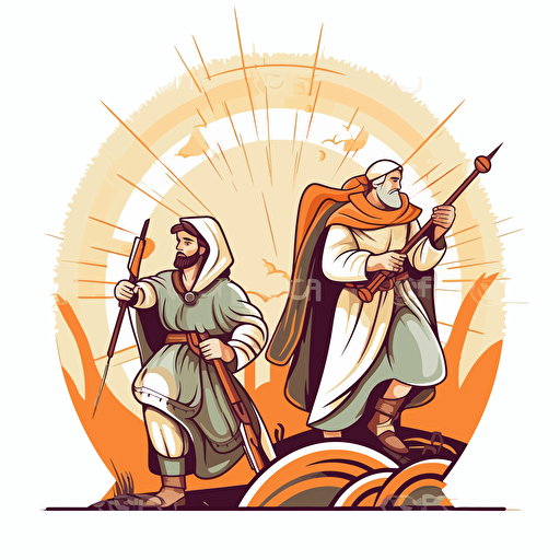 2d vector icon. holy hunters searching for glory. white background
