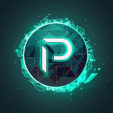 vector logo, Greek stone, letter P, underlying electricity effect, portions of the stone breaking through with circuit boards inside the stone.