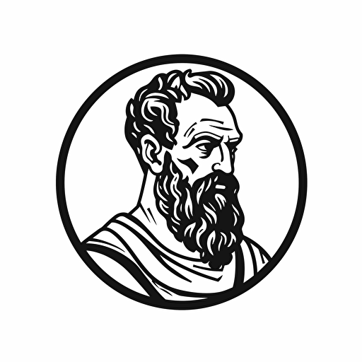 Panaetius of Rhodes illustration, minimal, outline strokes only, black and white, logo, vector, minimallistic, white background