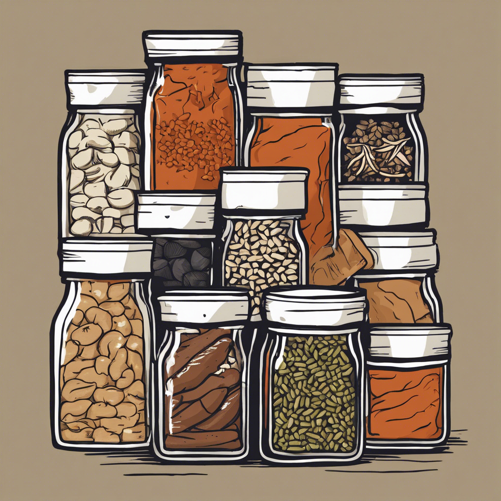 Stack of colorful spices at a market, illustration in the style of Matt Blease, illustration, flat, simple, vector