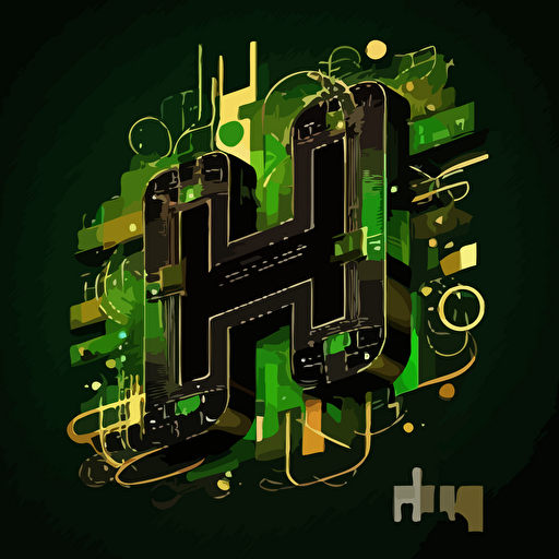 vector logo of the letter "H" overlayed with a circuit board, modern, artistic