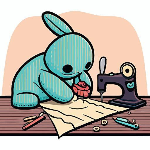 a simple vector logo of a bunny creature making a quilt