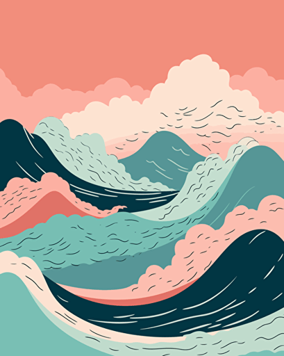 waves, minimalistic, retro aesthetics, vector image, sticker design, pastel pantone colors