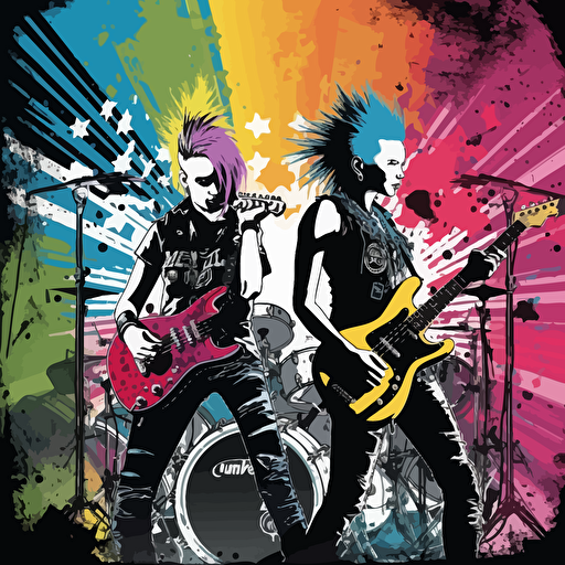 punk rock vector background scene, colorful