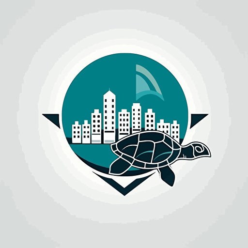 turtle with buildings as its shell or turtle with buildings at the back of its shell, architectural logo, vector