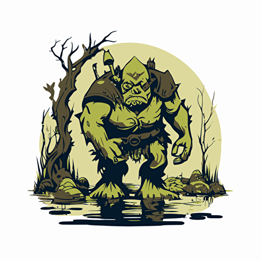 ogre in a swamp, vector logo, vector art, emblem, simple cartoon, 2d