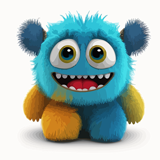 A saturated colorfull baby fur transformer monster, goofy looking, smiling, white background, vector art , pixar style