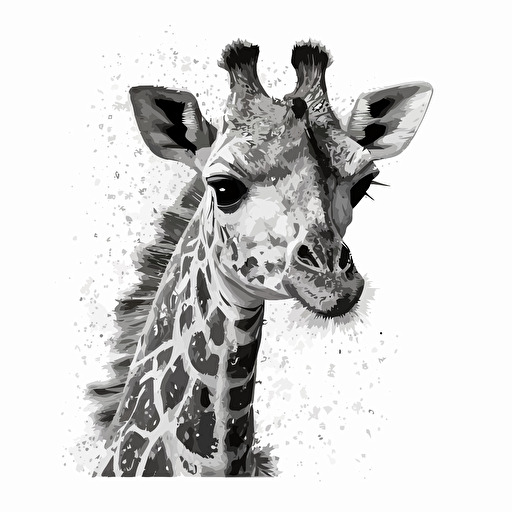 A vectorized image of a baby giraffe streamers in black and white to pint