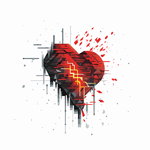 beating heart hit by a lightning logo white background vector pixelated art